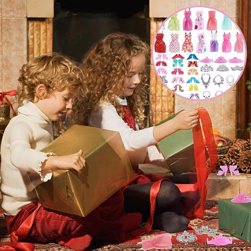 Vêtements et accessoires de poupée aléatoires, 32 pièces, 10 robes à la mode, 22 pièces de chaussures, lunettes, colliers, sac à main pour poupée Barbie