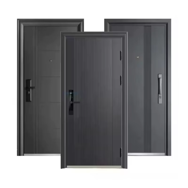 Porte de sécurité d'entrée extérieure en acier d'usine chinoise, porte en acier de conception simple, porte en acier de maison moderne