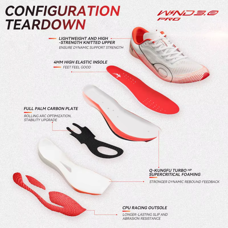 QIAODAN WIND 3PRO Chaussures de course Marathon avec plaque en carbone