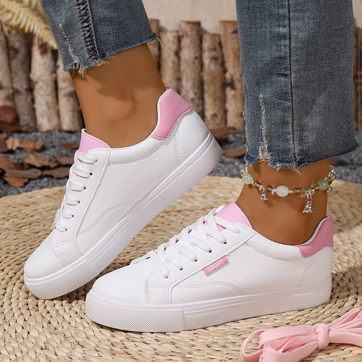 Chaussures blanches femmes printemps automne fond plat en cuir baskets décontracté à lacets étudiants collège Style