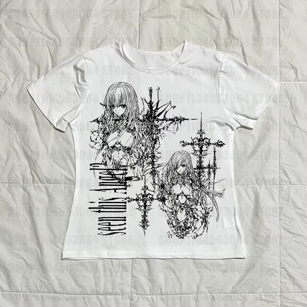T-shirt Emo Esthétique Sexy Streetwear Décontracté Nouveau Style 2026 Punk Gothique Grunge Imprimé Rétro Manches Courtes Femme