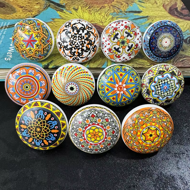 Poignées de meuble en céramique bohème à trou unique, boutons de meuble vintage de style européen, poignées de tiroir et de porte de placard, quincaillerie domestique