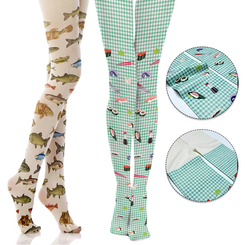 Collants de tatouage à imprimé floral de style japonais pour femmes, bas en velours, collants de boîte de nuit, collants Sweet Lolita, Y2k
