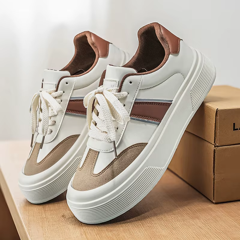 Baskets basses bicolores pour hommes avec semelle épaisse – Options marron/beige