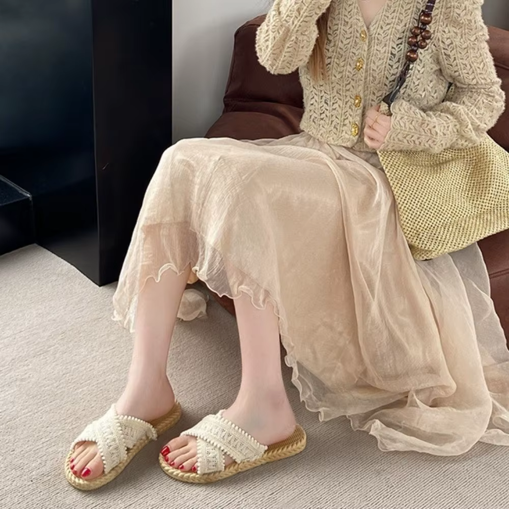 Sandales plates décontractées de style bohème tressé pour les vacances