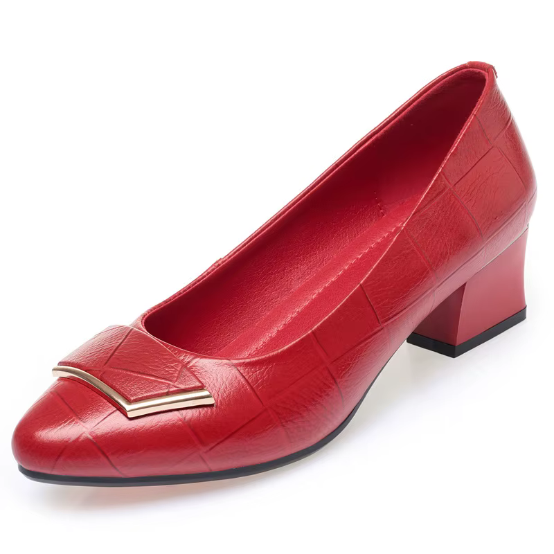 Chaussures provoqué en cuir véritable à talon moyen pour femmes