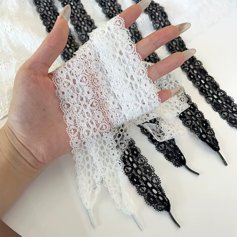 Lacets de style ballet en dentelle noire et blanche de 120 cm pour femmes et filles