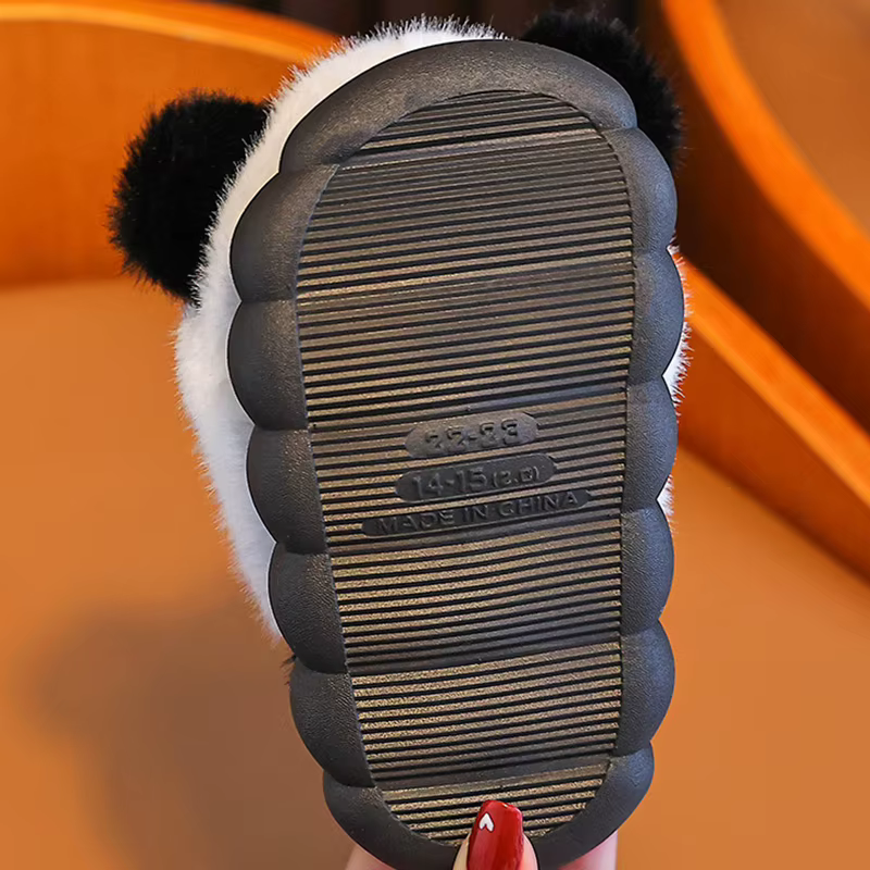 Pantoufles d'hiver en fourrure de Panda de dessin animé pour enfants