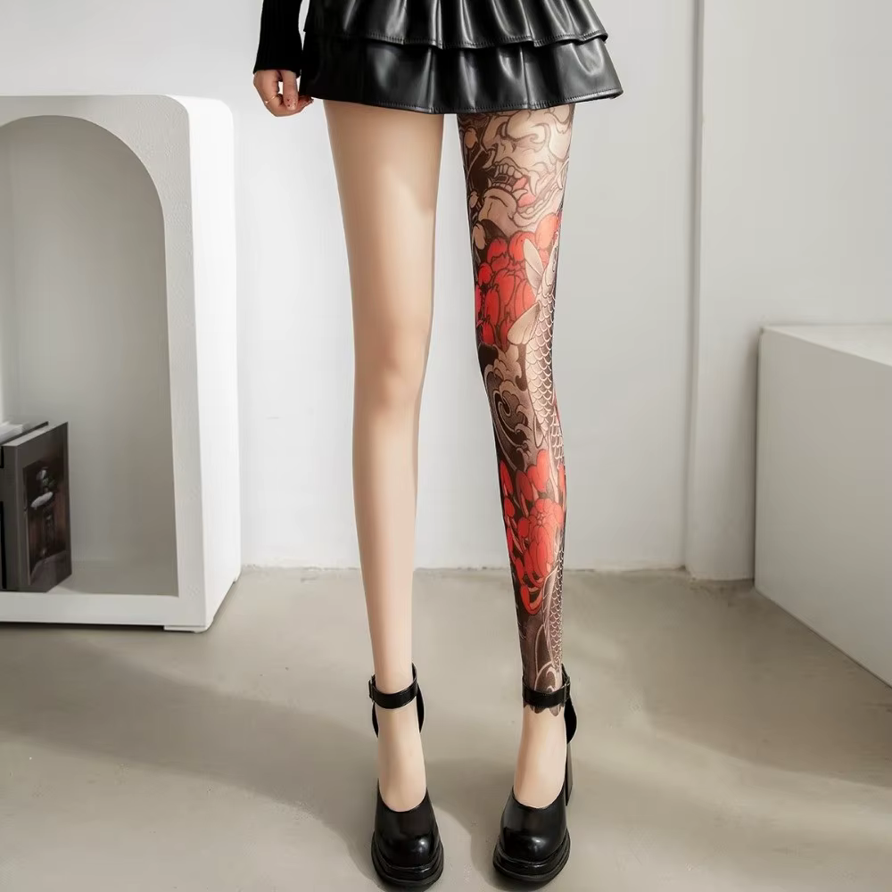Chaussettes de tatouage intégral style japonais serpent, respirantes, élastiques, fines, sans couture, anti-UV, pour l'équitation