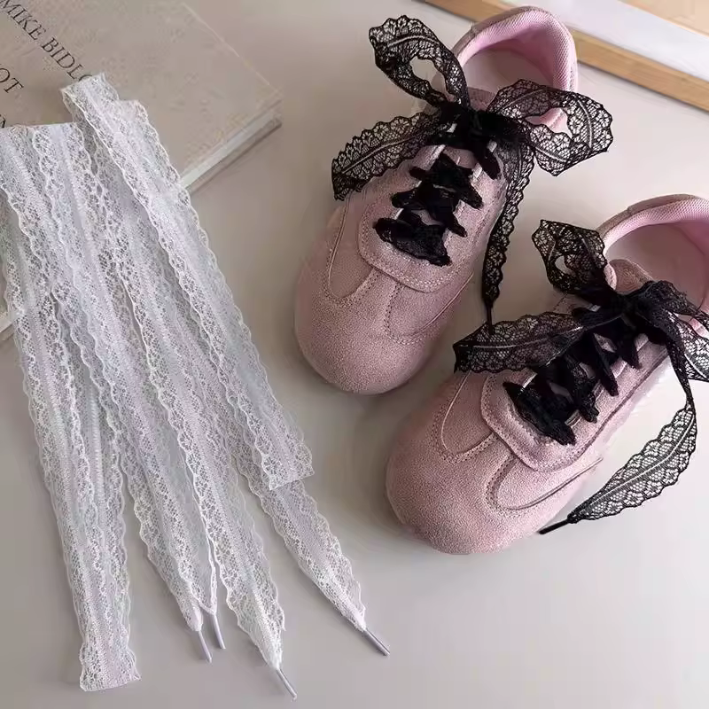 Lacets de style ballet en dentelle noire et blanche de 120 cm pour femmes et filles