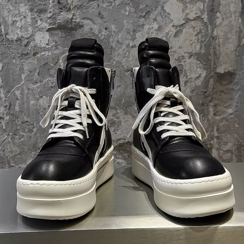 Bottes montantes noires et blanches pour hommes avec fermeture éclair latérale