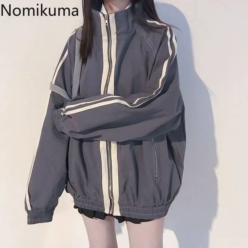 Vestes surdimensionnées pour femmes, Ropa Mujer Preppy, mode décontractée, hauts Y2k, manteaux coréens Vintage, Style col montant, fermeture éclair, vêtements d'extérieur, 2025
