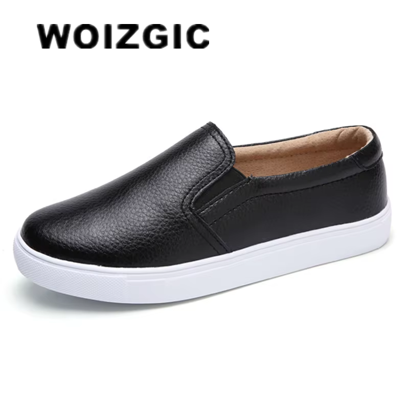 WOIZGIC Femmes Dames Femme Gril Cuir group Blanc Chaussures Plates Platforn Sneakers Slip On Soft Fellow Canized