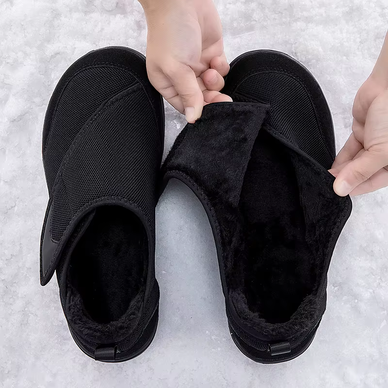 Chaussures d'hiver ouvertes à bout large doublé de fourrure pour hommes et femmes âgés, chaussures pour diabétiques, graisse des pieds gonflés, orthopédiques, Hallux Valgus, oignon