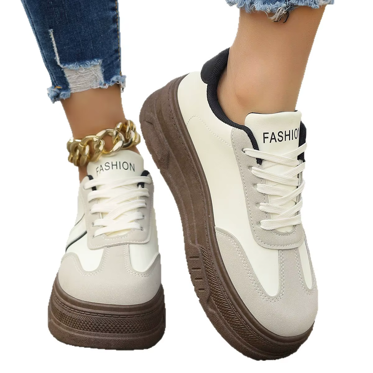 Chaussures de sport décontractées à semelle épaisse style rétro Dequn