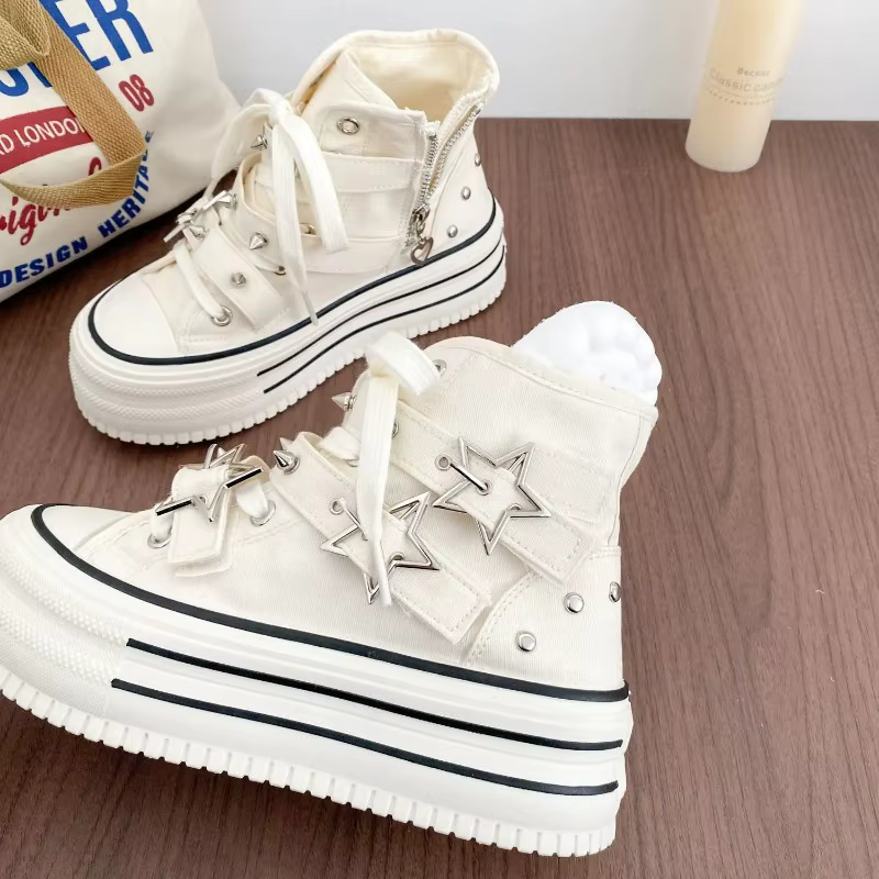Chaussures montantes en toile rose Y2K pour femme