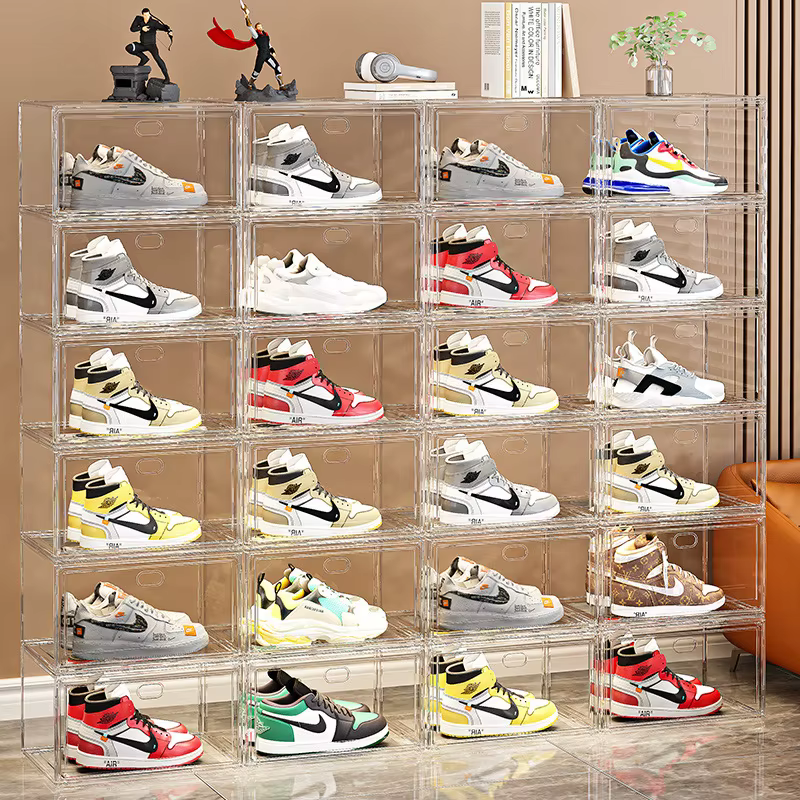 Boîte à chaussures transparente épaissie avec fermeture magnétique