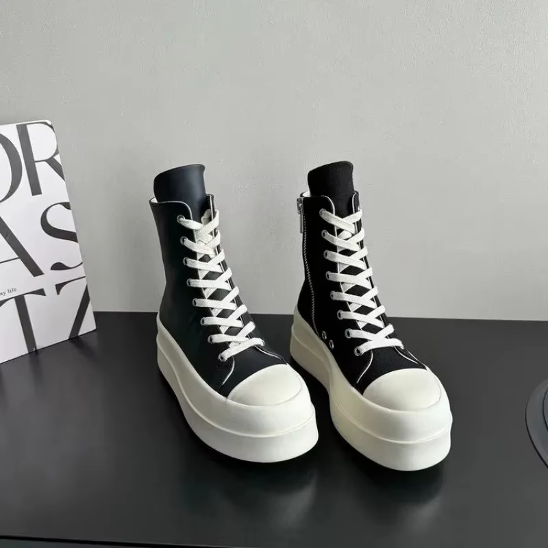 Baskets Montantes en Toile à Talons Plateforme