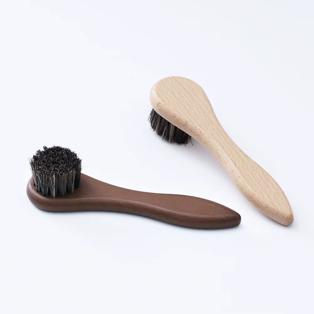 Kit de brillance de chaussures en crin de cheval 5 pièces-ensemble de soins de chaussures en cuir Portable avec brosse douce, tissu de polissage et corne à chaussures