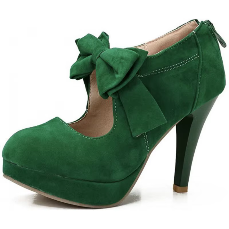 Rétro femmes talons hauts mode Lolita Bow chaussures décontractées exquise plate-forme en daim