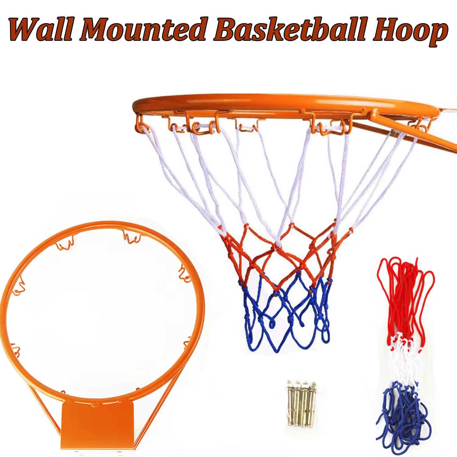 Ensemble de cerceaux de basket-ball pour enfants de 32CM, cadre de jante solide monté sur porte murale avec 1 filet et 4 vis d'expansion, cerceau de basket-ball suspendu