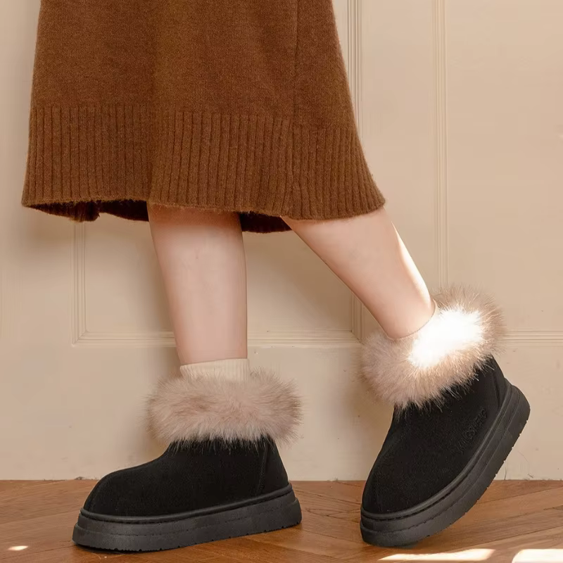 Chaussures chaudes d'hiver pour femmes et hommes, bottes de neige chaudes d'intérieur et de rue, en fausse fourrure douce, Style à enfiler, bottes courtes de loisirs pour filles et garçons