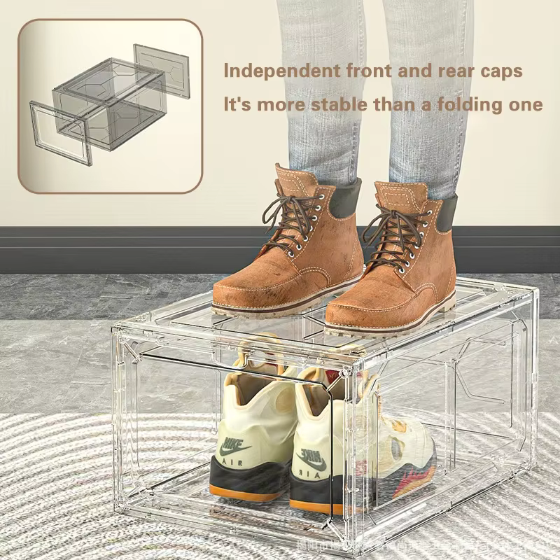 Boîte à chaussures transparente avec porte d'aspiration magnétique