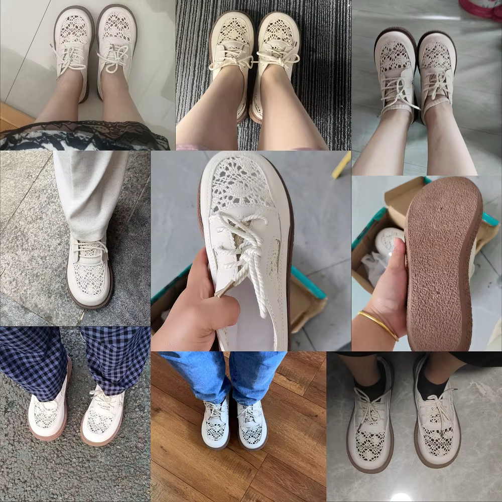 Beige été respirant style maille mocassins femme décontracté à lacets appartements 3 cm d'épaisseur bas découpes tricot chaussures rondes