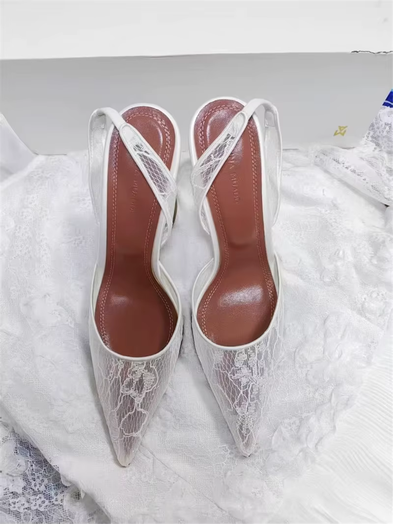 Sandales à talons hauts été nouvelle dentelle pointue maille verre à vin talon chaussures de mariage robe de banquet