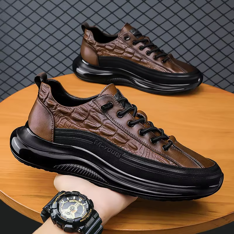 Baskets décontractées en cuir imprimé crocodile pour hommes