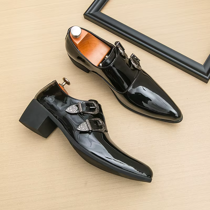 FUQIAO talons hauts hommes chaussures formelles rétro en cuir