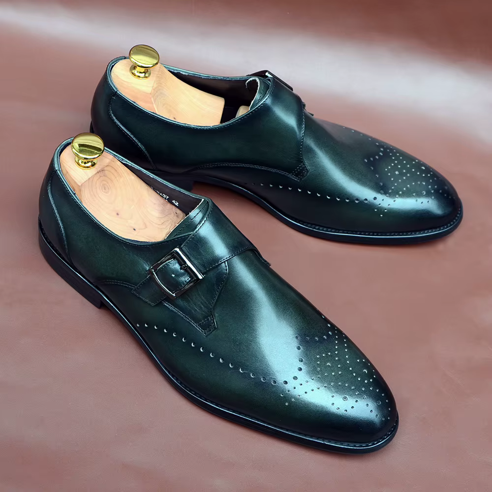 Chaussures habillées élégantes pour hommes à boucle unique en cuir véritable