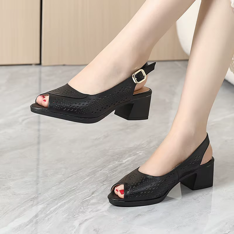 Sandales ouvertes en cuir véritable pour femmes
