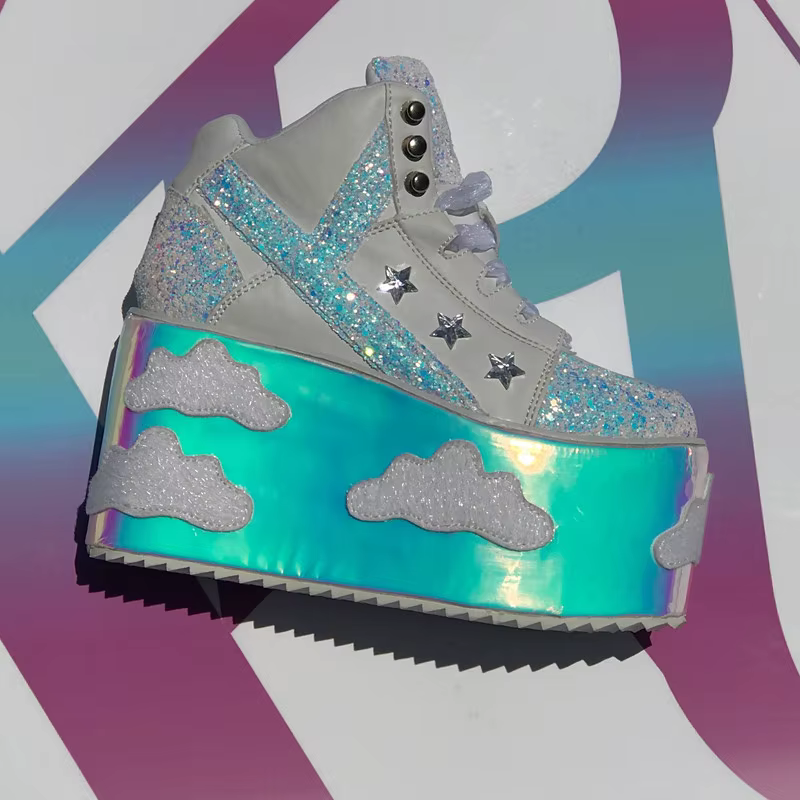 Chaussures compensées à lacets style punk pour femme