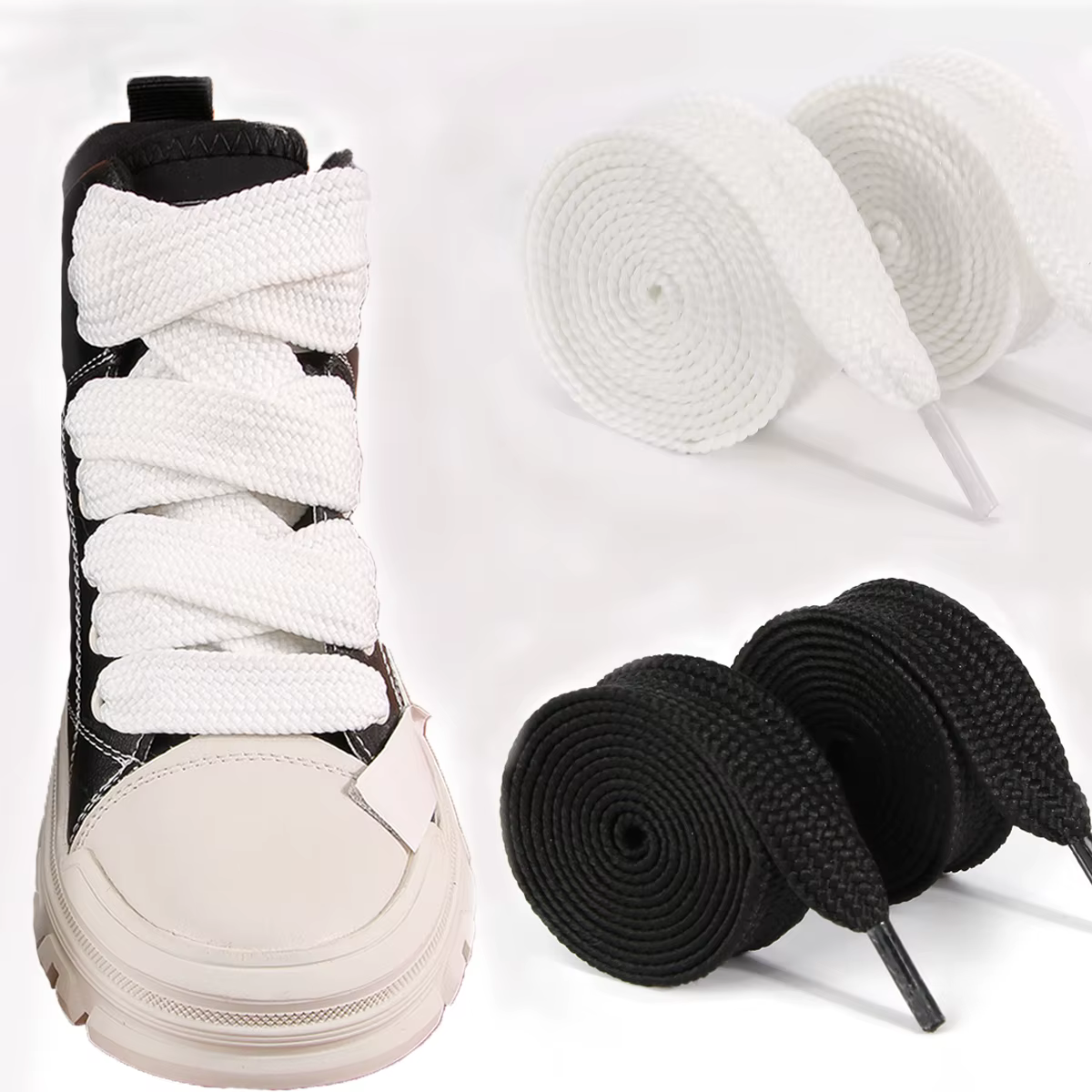 Lacets de chaussures larges de 3/4 po pour baskets et bottes