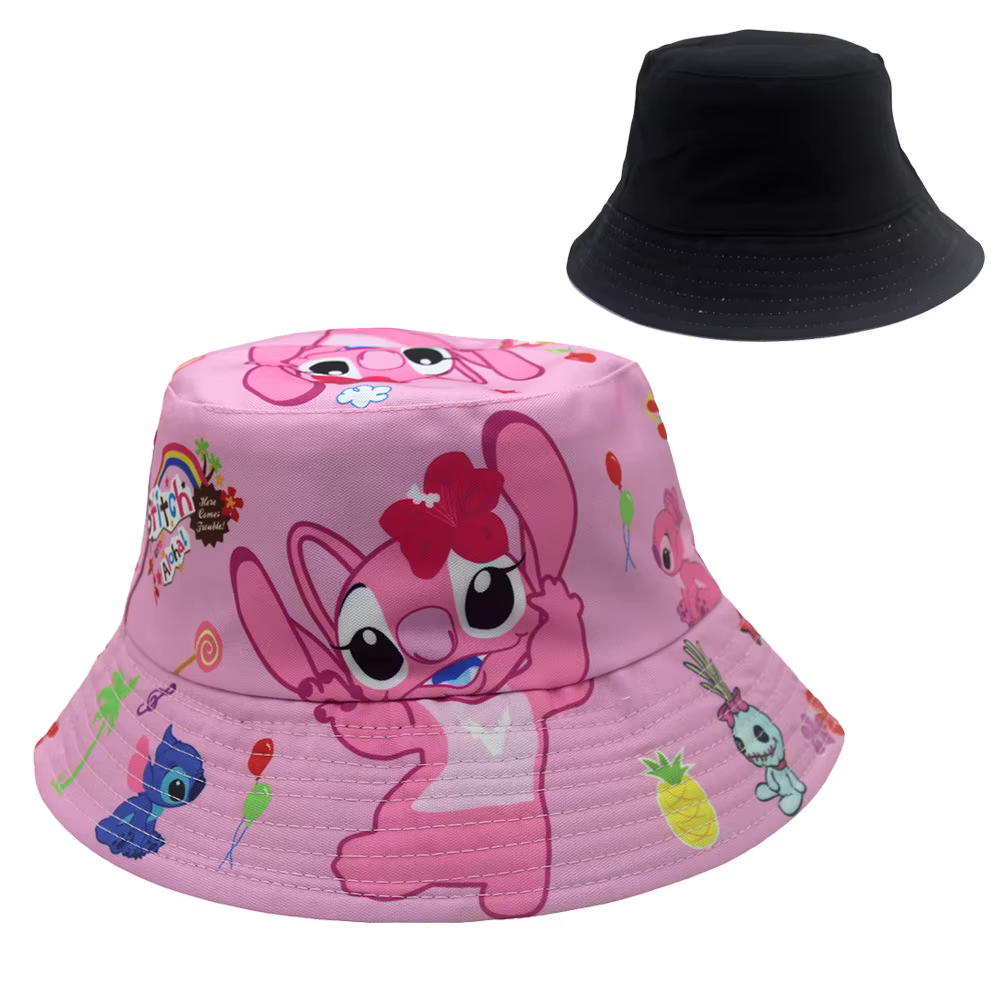 Casquette de pêcheur Stitch Disney Anime avec imprimé ange, chapeau de bassin mignon, coiffe pour garçons et filles, idéal pour les voyages, le jeu, la protection solaire, cadeaux