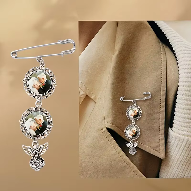 Photo personnalisée personnalisée bouquet de mariage pendentif accessoire porte-clés décoration commémorative, décoration de badge de broche