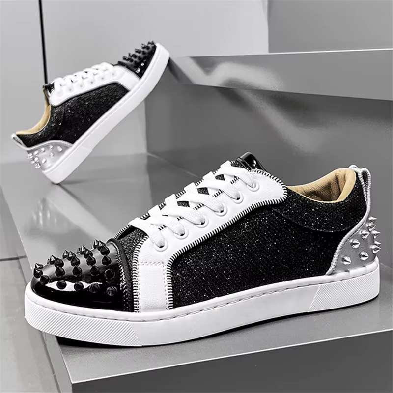 Mode nouveaux hommes Rivet Rock Punk mixte Patchwork cuir plate-forme chaussures mâle sport marche baskets