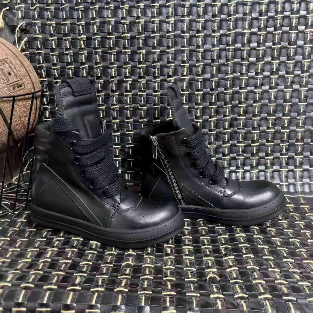 R-o Designer hommes chaussure entièrement en cuir noir bottine Sneaker haut chaussures décontractées lacets Jumbo fermeture éclair femmes bottes baskets plates