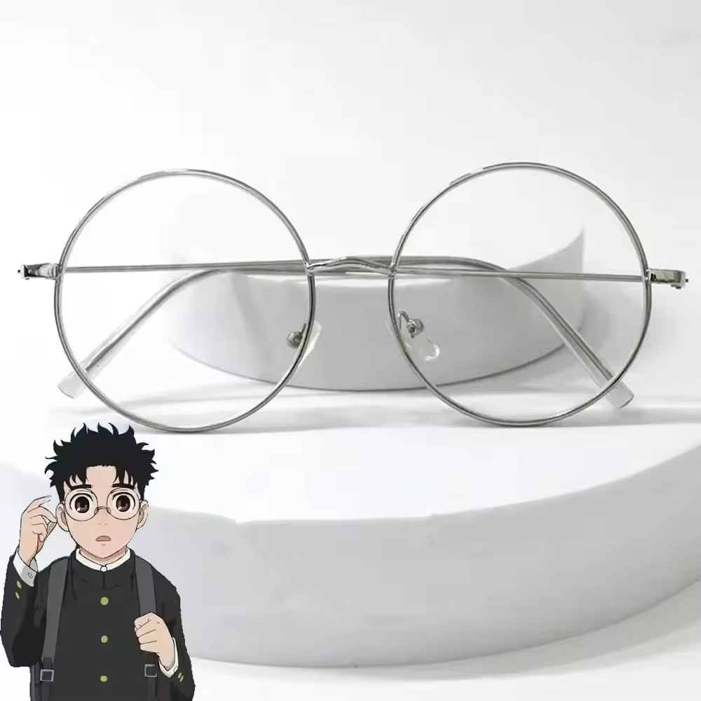 Lunettes rondes à la mode, accessoires Anime, lunettes rondes à lumière bleue, plates en métal pour hommes et femmes, lunettes d'art rétro, accessoire de vêtements, cadeau