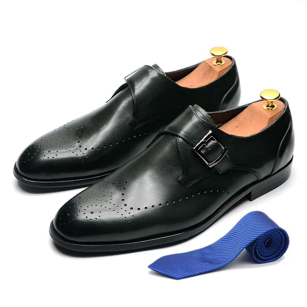 Chaussures habillées élégantes pour hommes à boucle unique en cuir véritable
