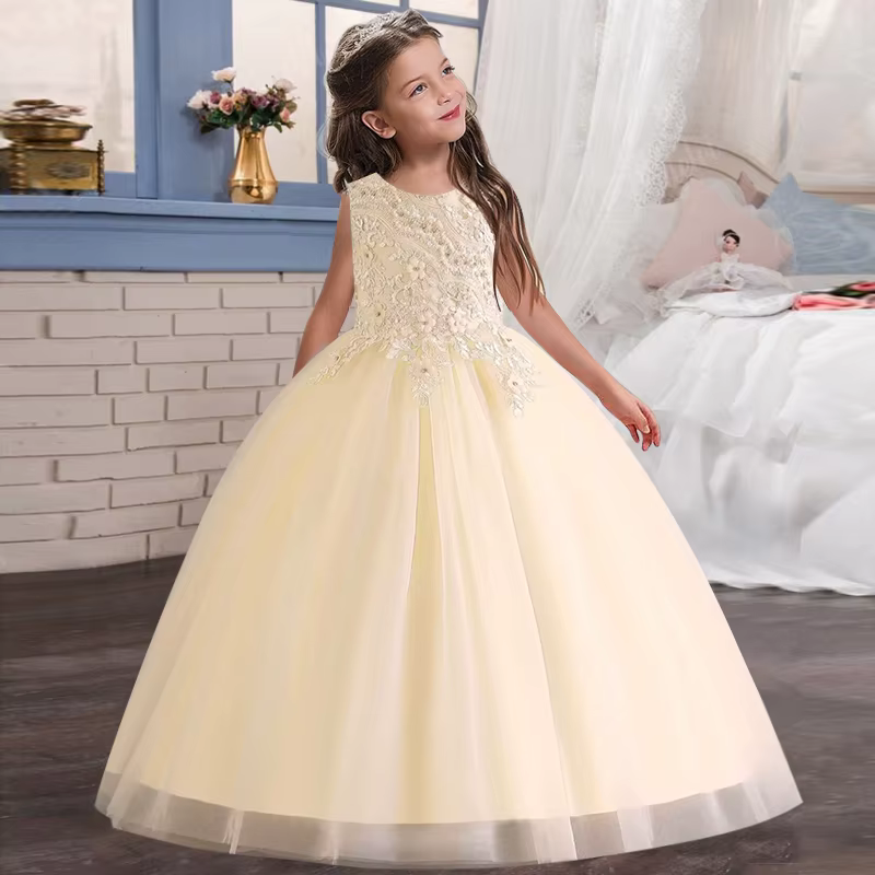 Robe de mariée longue pour filles, nouveau style, fleur, demoiselle d'honneur, banquet, segments, spectacle, remise des diplômes, boutique, fête