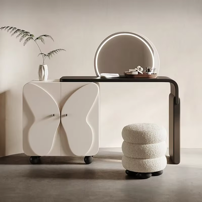Table de maquillage moderne avec miroir et chaise, meuble de rangement pour chambre à coucher, coin bijoux, suite de salon Penteadeira