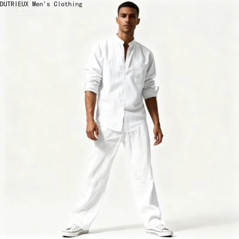 Chemise + pantalon surdimensionné à manches longues, Simple et polyvalent, costume en lin confortable pour hommes, ensemble deux pièces en coton et lin pour hommes, automne