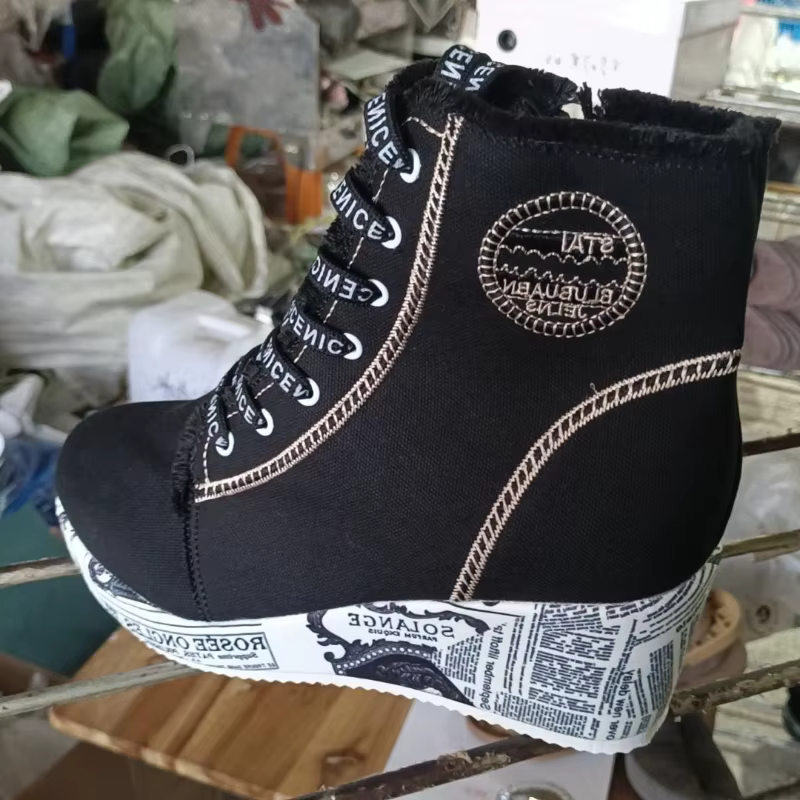 Femmes nouveau Denim baskets à semelles compensées plate-forme printemps automne décontracté chaussures vulcanisées mode dames côté fermeture éclair fond épais talon haut