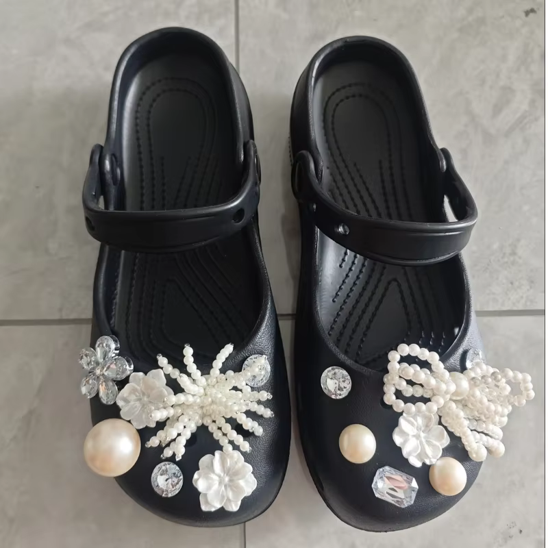 Élégantes Chaussures Plates à Nœud Papillon en Perles et Strass pour Femmes