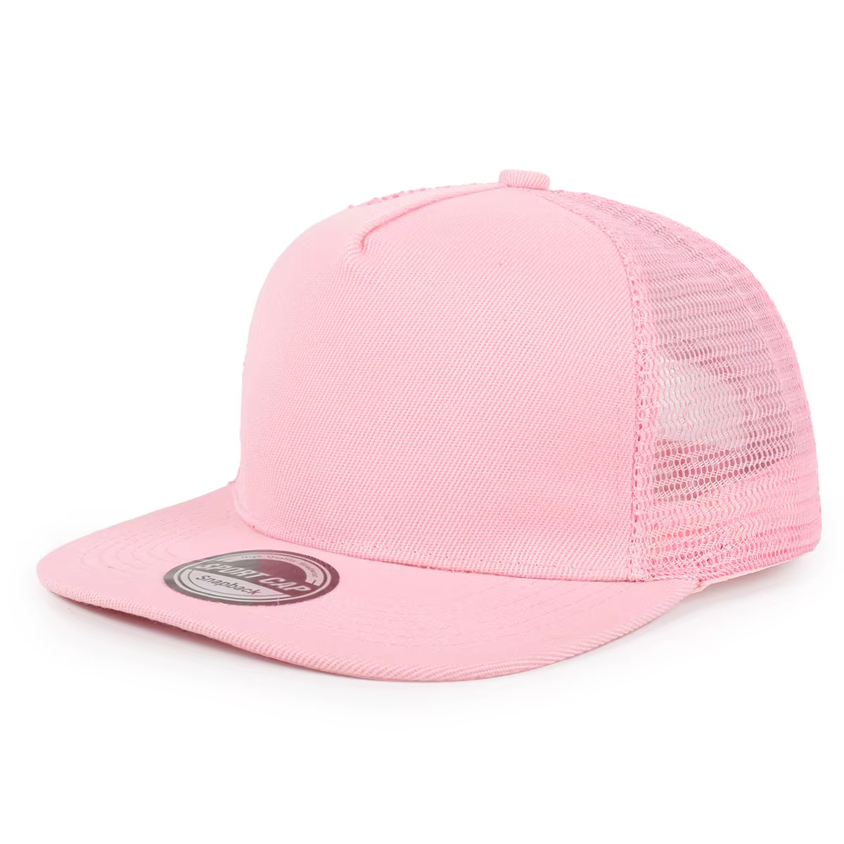 Casquettes en maille à bord plat de couleur unie avec logo imprimé personnalisé