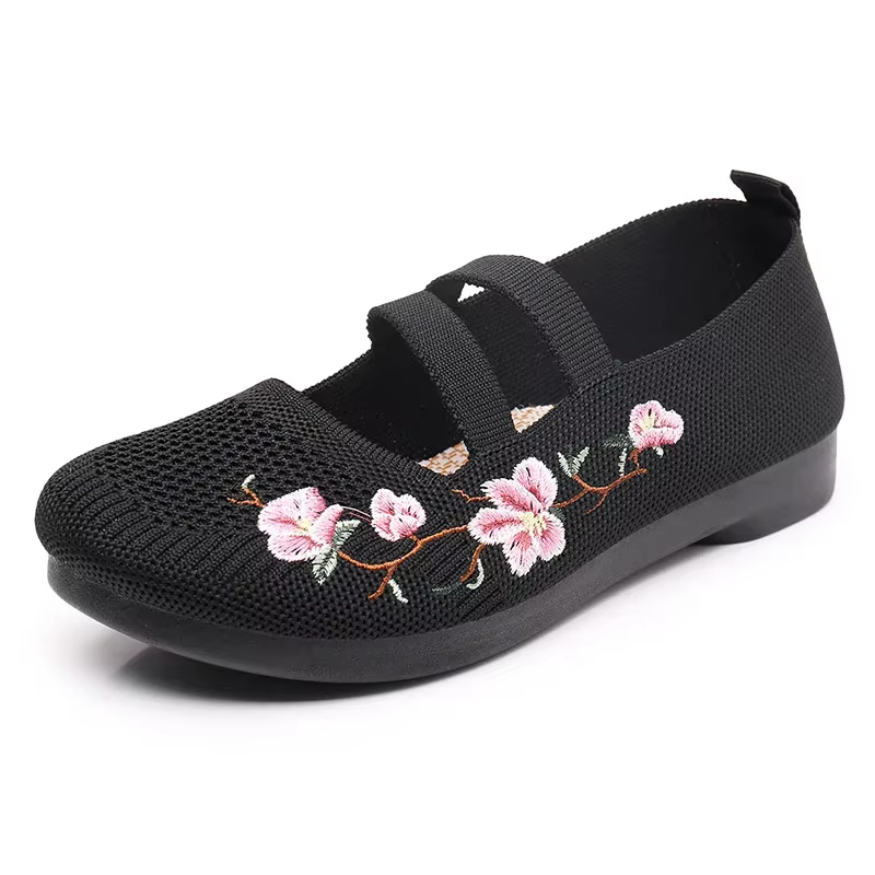 Chaussures plates brodées à enfiler pour femmes