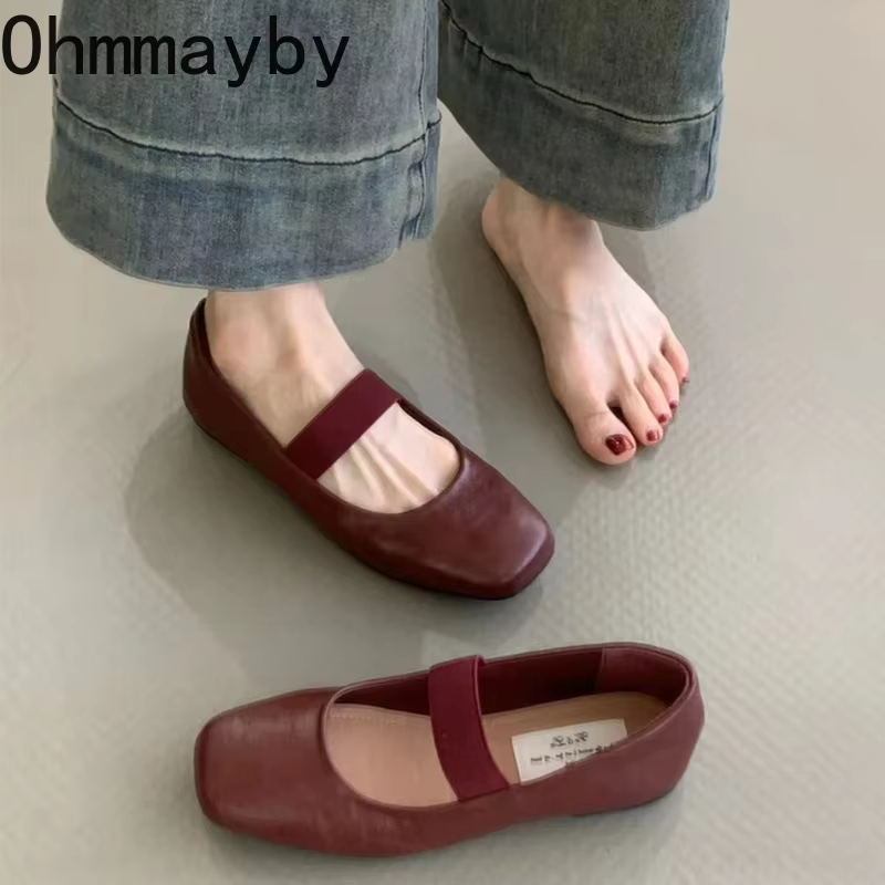 Chaussures plates de Ballet à bout carré pour femmes, chaussures de ballerine confortables à semelle souple avec bande élastique peu profonde, printemps-automne