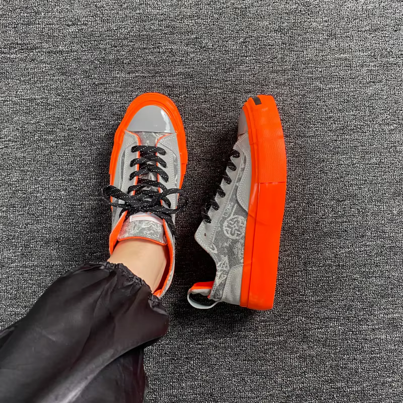 Chaussures de sport décontractées unisexes surdimensionnées gris et orange contrastées